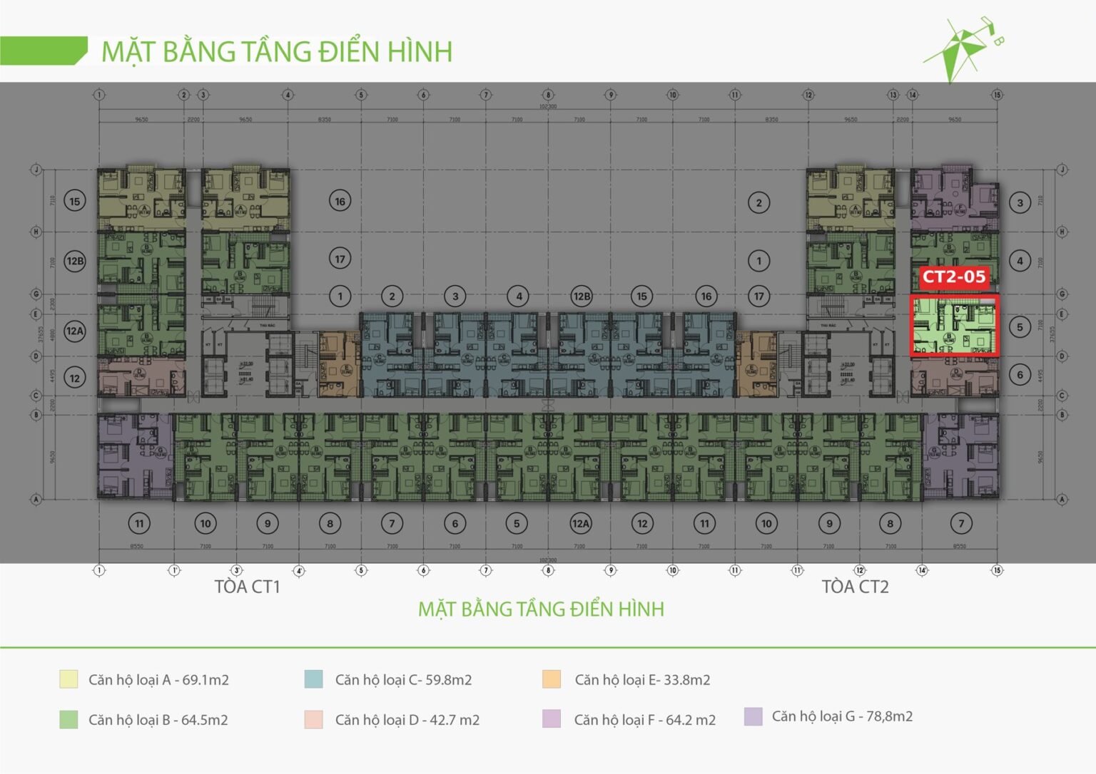 Vị trí căn CT2-05 hướng Đông Bắc trên mặt bằng EcoLife Riverside