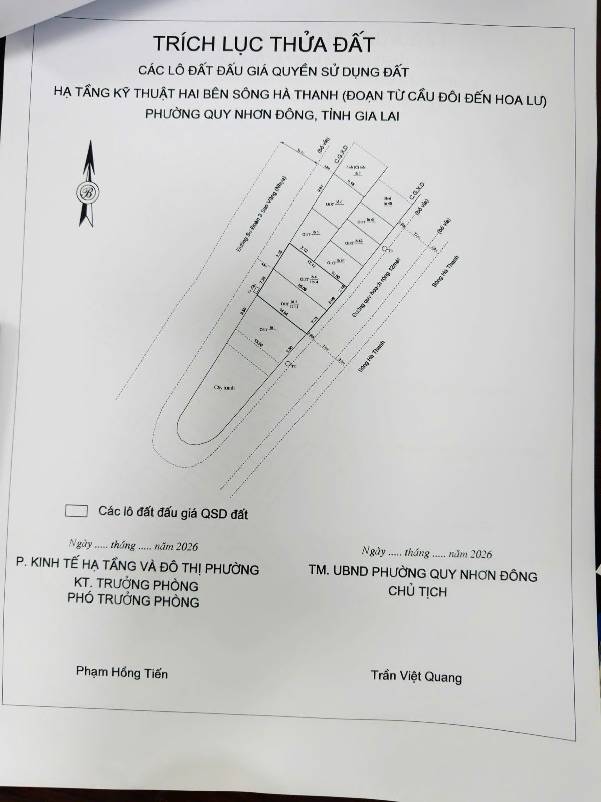 Vị trí lô 03 và 04 ven sông Hà Thanh, giữa đường Sư đoàn 3 Sao Vàng và đường quy hoạch 12m
